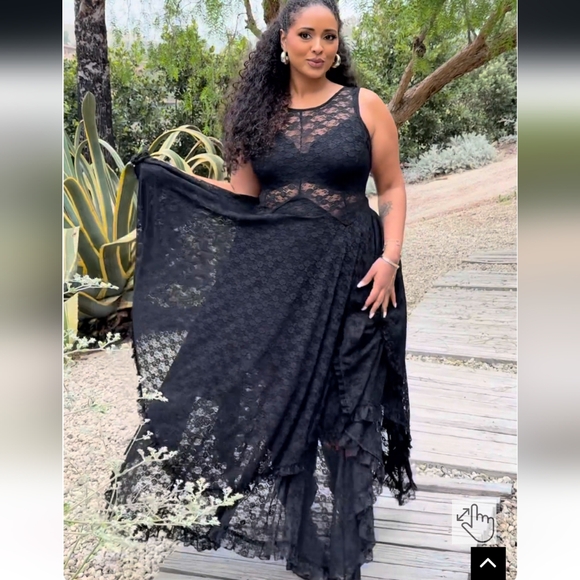 Torrid Festi Goth Boho Black Hanky Hem Lace Sheer Dress Size 3X NWT - Picture 6 of 10